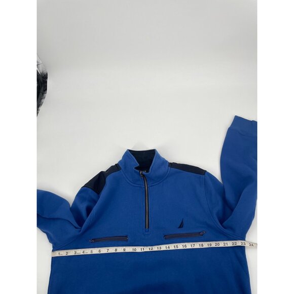 Nautica Mens Large Quarter-Zip Fleece Pullover Sweatshirt Blue Black Color Block - Picture 6 of 7